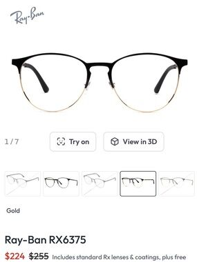 Ray-Ban Black & Gold Round Metal Optical Glasses RX6375